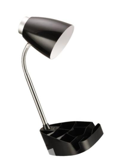 Limelights LD1002-BLK Gooseneck Organizer Desk Lamp with iPad Stand or Book Holder, Black