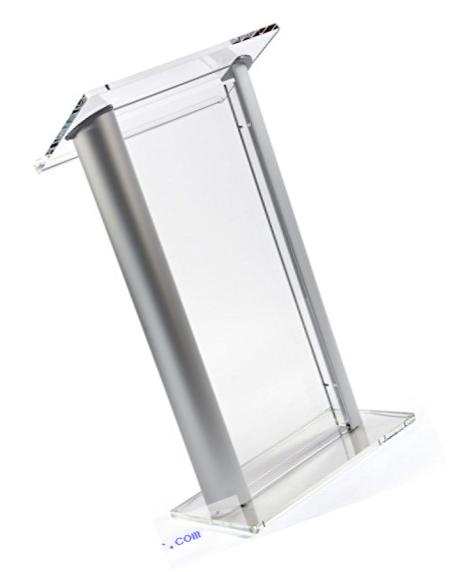 Displays2go Contemporary Aluminum and Acrylic Podium with Spacious Reading Surface, 48