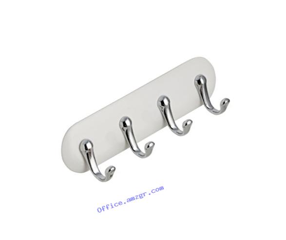 InterDesign AFFIXX, Peel and Stick Strong Self-Adhesive Key Storage Rack for Kitchen, Entryway, Office - 4 Hooks, Medium, White/Chrome