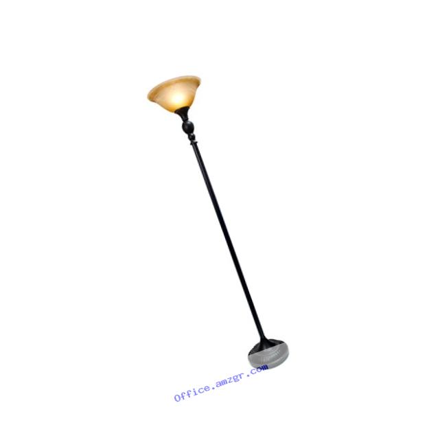 Elegant Designs LF2001-RBZ Torchiere Floor Lamp 1 Light Torchiere Floor Lamp with Marbelized Amber Glass Shade,Restoration Bronze