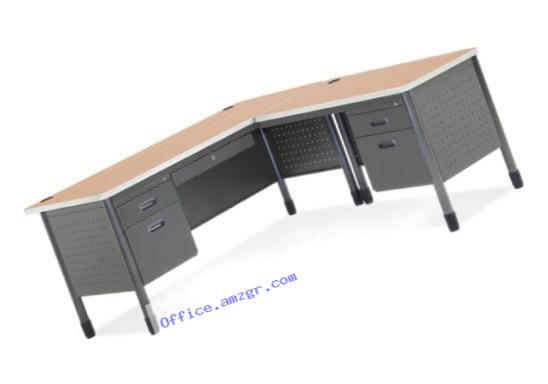 OFM Mesa Series L-Shaped Steel Office Desk with Laminate Top, Right Pedestal Return and Maple Top - Durable Corner Utility Desk (66366R-MPL)