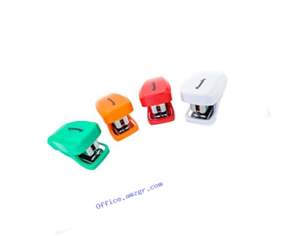 PraxxisPro Stapler Set, Mini Staplers, Built-In Staple Remover, Set of 4 (Red, White, Orange, Green)