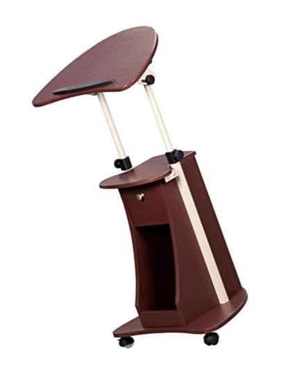 Height Adjustable Laptop Cart With Swivel Top And Storage. Color: Chocolate