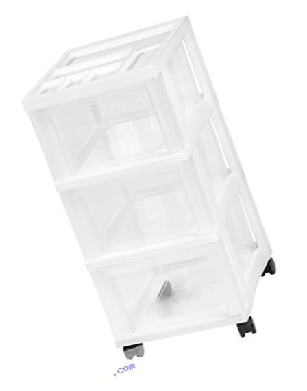 IRIS 3-Drawer Storage Cart with Organizer Top, White, 2 Pack