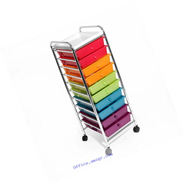 Seville Classics 10-Drawer Organizer Cart, Pearlescent Multi-Color