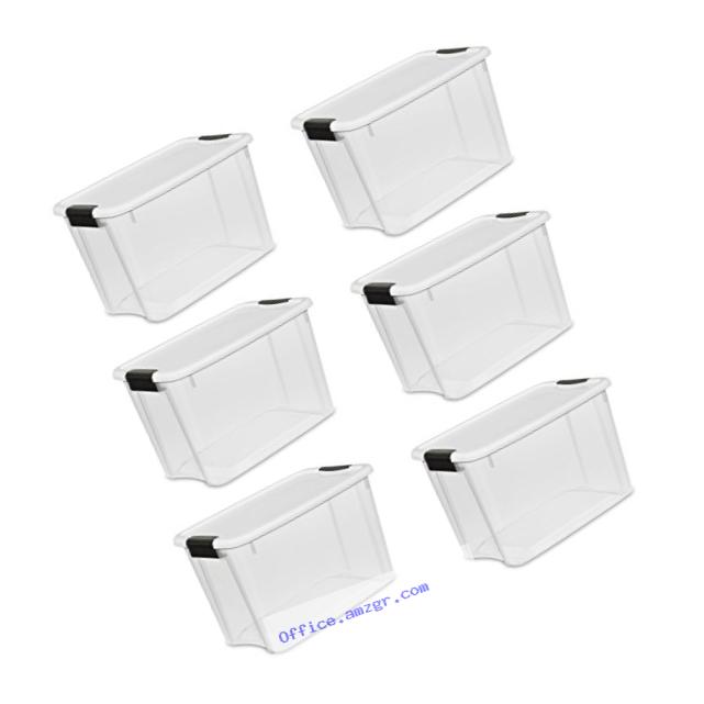 Sterilite 19859806, 30 Quart/28 Liter Ultra Latch Box, Clear with a White Lid and Black Latches, 6-Pack