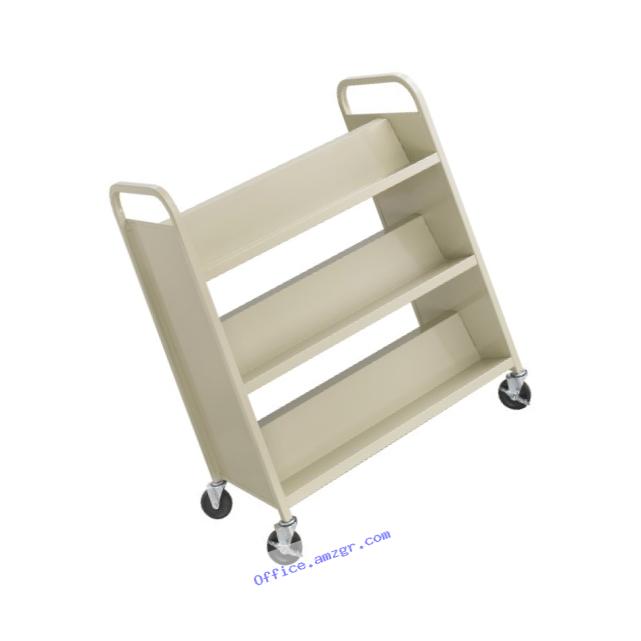 Safco Products 5357SA Steel Double-Sided Book Cart, 3 Shelves On Each Side, Sand