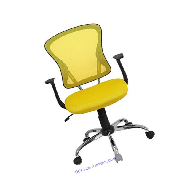 Flash Furniture Mid-Back Yellow Mesh Swivel Task Chair with Chrome Base and Arms