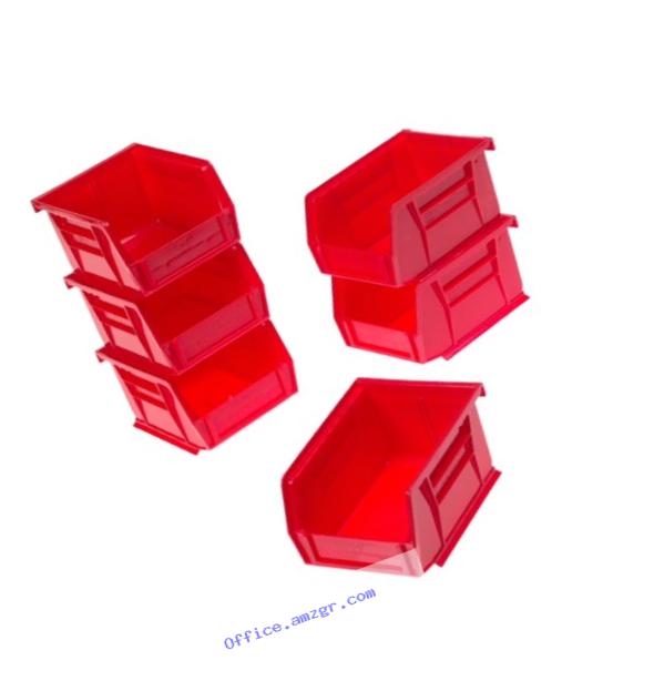 Akro-Mils 8212 Six Pack of 30210 Plastic Storage Stacking AkroBins for Craft and Hardware, Red
