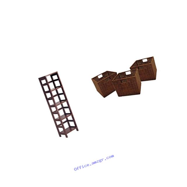Winsome Wood 4-Shelf Narrow Shelving Unit, Espresso + Winsome Wood Small Wired Rattan Baskets, Set of 3_Bundle