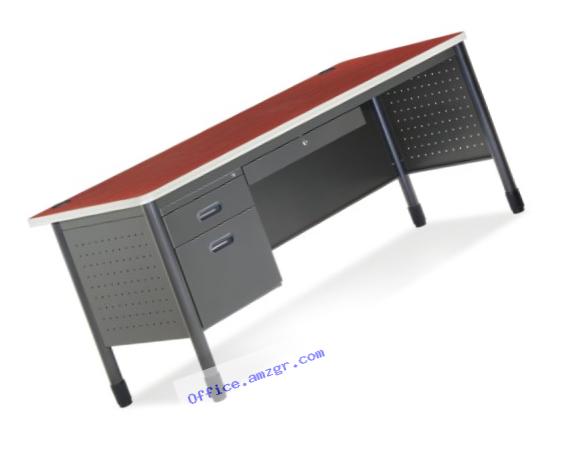 OFM Mesa Series Single Pedestal Desk with Center Drawer - Durable Locking Utility Desk, Cherry and Gray, 30