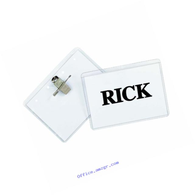 C-Line Clip/Pin Combo Style Name Badge Holders with Inserts, 4 x 3 Inches, 50 per Box (95743)