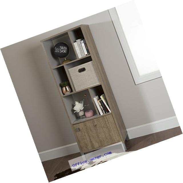 South Shore Expoz 6-Cube Shelving Unit with Door, Weathered Oak and Soft Gray
