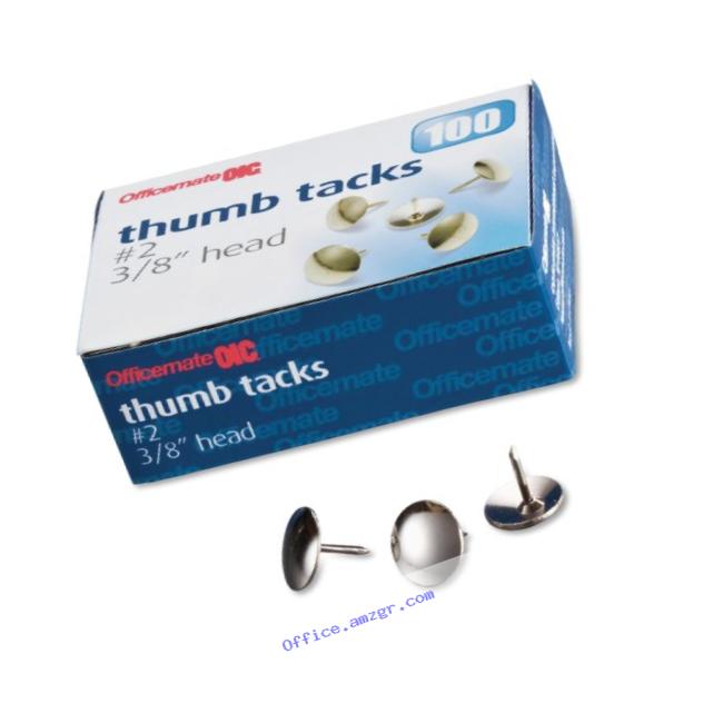 Officemate Steel Thumb Tacks, 3/8 Inch Head, Silver, Box of 100 (92912)