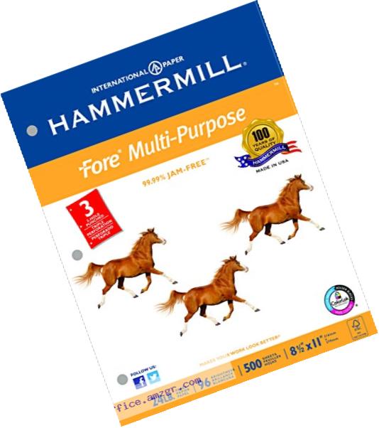 Hammermill Paper, Fore MP, 24lb,  8.5 x 11, Letter, 96 Bright, 3 Hole Punch, 500 Sheets / 1 Ream (101287), Made In The USA