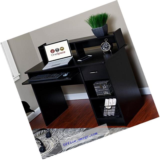 OneSpace 50-LD0105 Essential Computer Desk, Hutch with Pull-Out Keyboard, Black