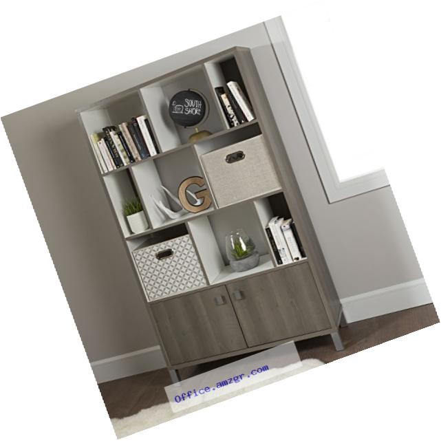 South Shore Expoz 9-Cube Shelving Unit with Doors, Gray Maple and Pure White