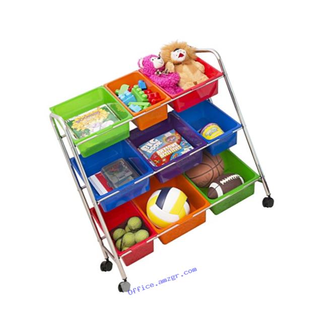 Seville Classics Mobile Toy Storage Organizer, 9-Bins in Fun Colors
