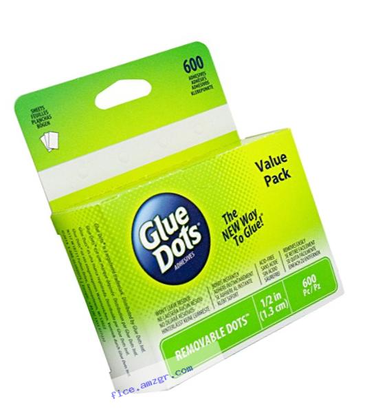 Glue Dots Removable Dot Sheets Value Pack, Contains 600 (.5 Inch) Temporary Adhesive Dots (08388)