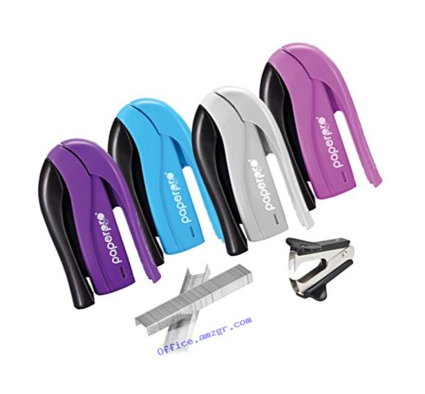 PaperPro inSHAPE15 Stapler - One Finger, No Effort, Spring Powered Stapler Value Pack with Staples & Remover - Assorted Colors, No Color Choice (1459)