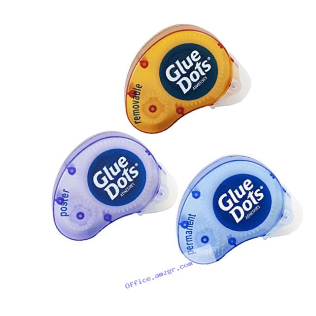 Glue Dots Project Pack, Includes 3 Dispensers, Each with 200 (.375 Inch) Diameter Adhesive Dots, Permanent, Removable and Poster Adhesives (85111)