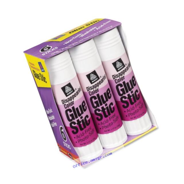 Avery Disappearing Color Permanent Glue Stic, 1.27 oz, Pack of 6 (98071)