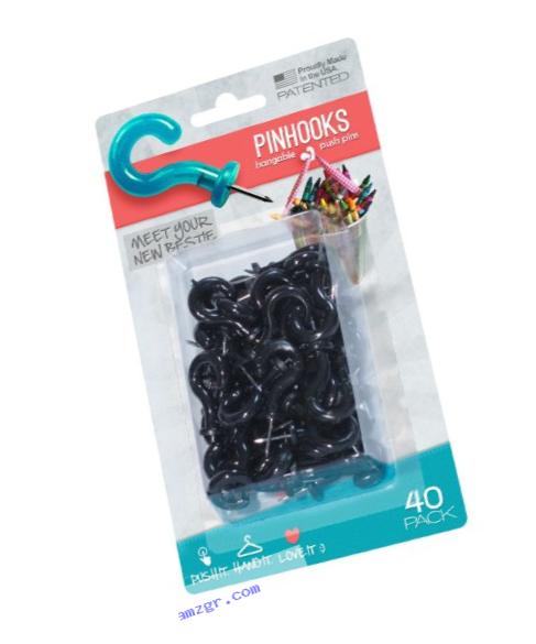 Pinhooks Value Push Pin 40-Pack Wall Hooks, Black