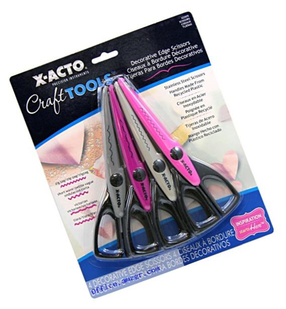 X-ACTO X2005 Designer Series Decorative Edge Scissors, Zig Zag Assortment, 7-1/2-Inch, 4 Pack, Multi-Colored